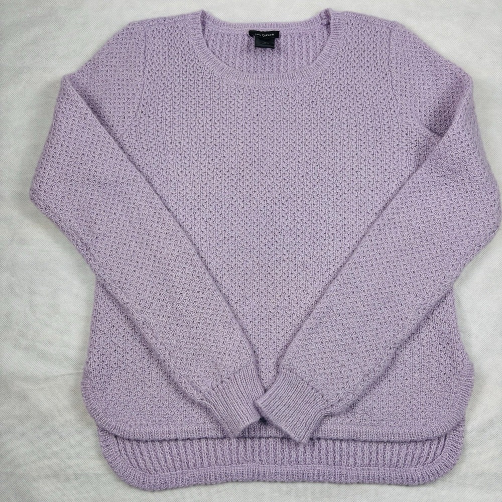 Ann Taylor Lilac Purple Textured Knit Sweater Wool Blend Soft Relaxed Fit